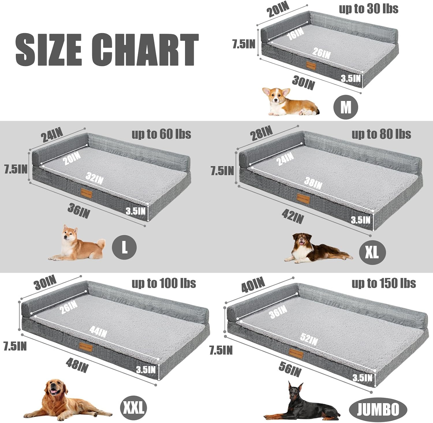 Detalle 2 de Patas Lague JDM-L-HUI56a Orthopedic Dog Bed, 56 x 40-Inch, Gray