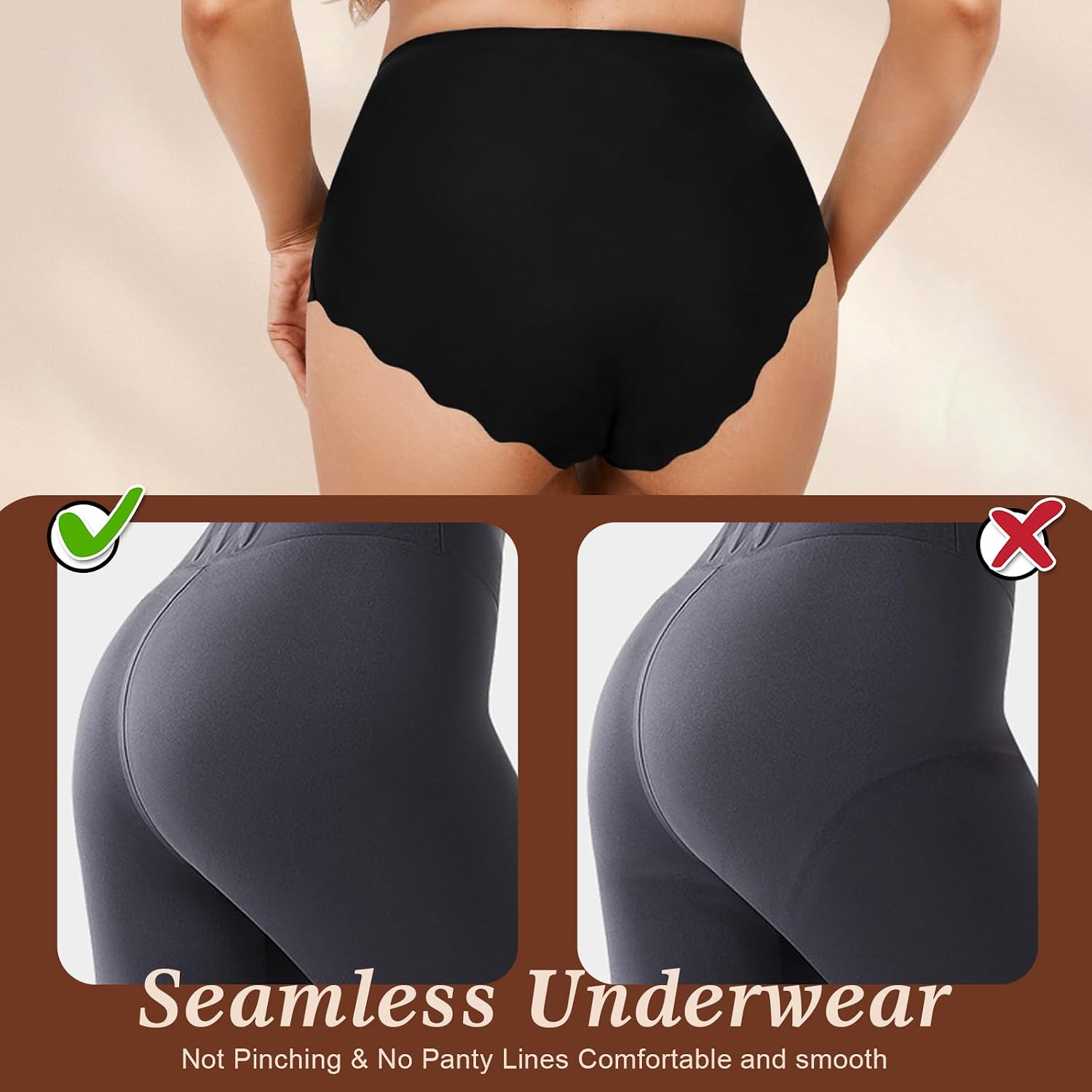 Detalle de TDONE Seamless Knickers for Women (6-pack) – Breathable High Waisted No VPL Briefs