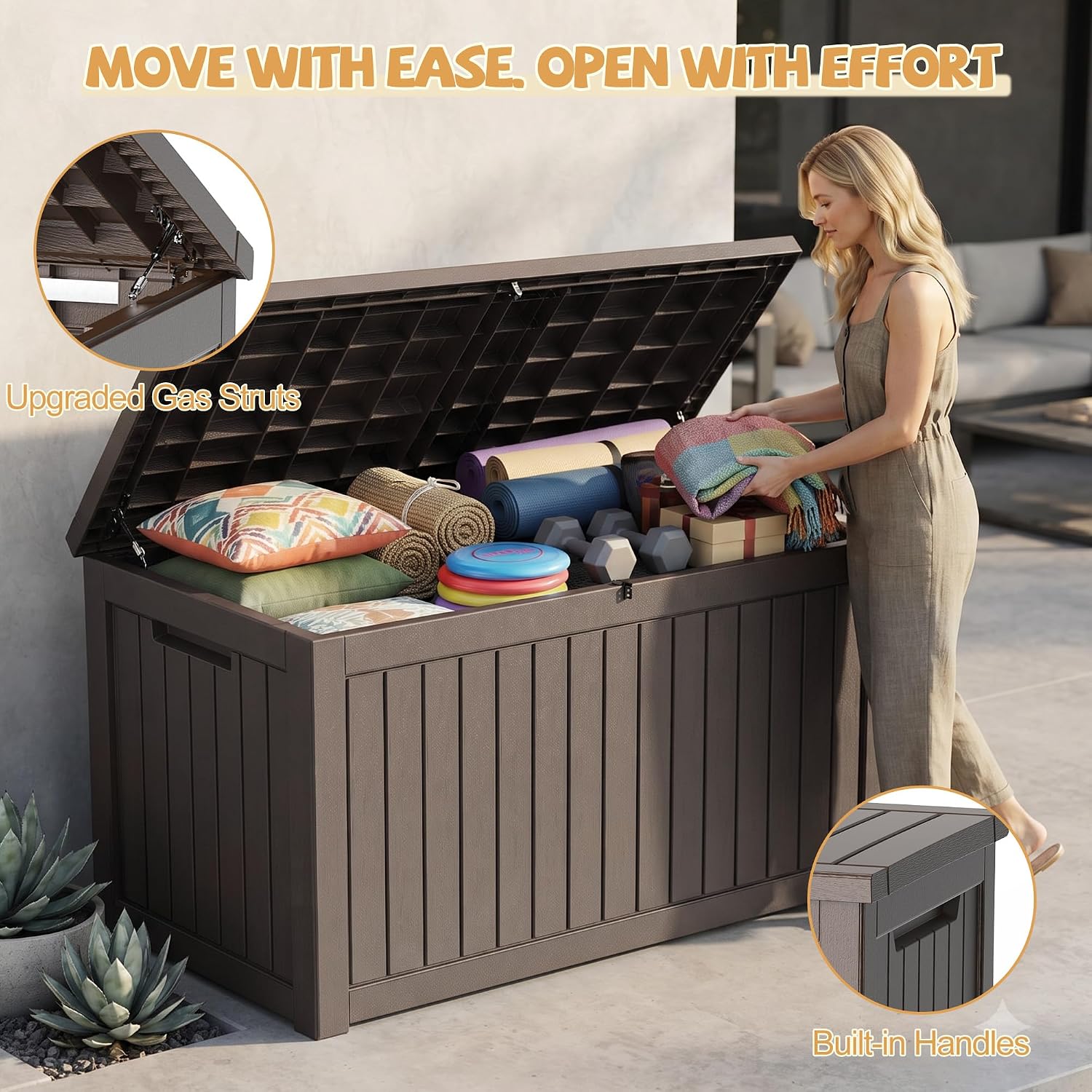 Detalle 1 de EFU 248A Waterproof Outdoor Storage Box with Gas Struts, Gray Polypropylene