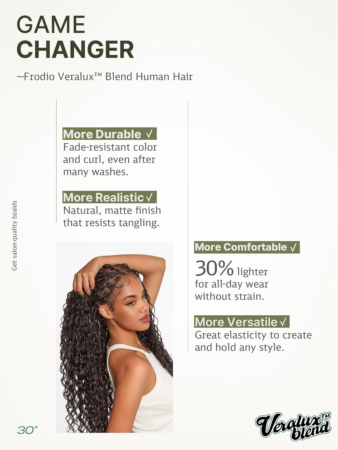 Detalle 2 de Frodio Full Lace Boho Braided Wig, 30-Inch, 200% Density, Pre-Plucked Hairline