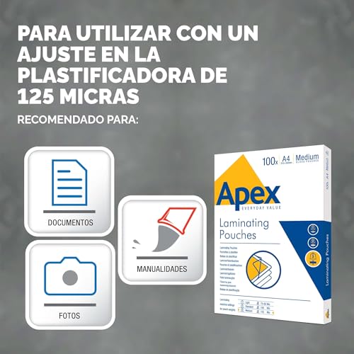Detalle de Fellowes Apex Pack de 100 fundas de plastificar A4, 125 μm, brillo