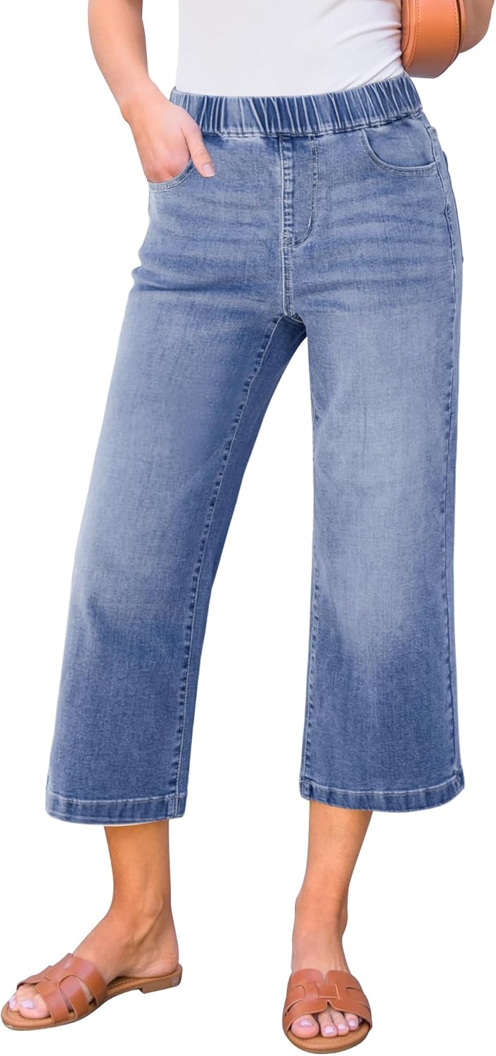 Thumbnail 6 de GRAPENT Capri Jeans for Women Wide-Leg High-Waisted Pull-On Stretch Denim