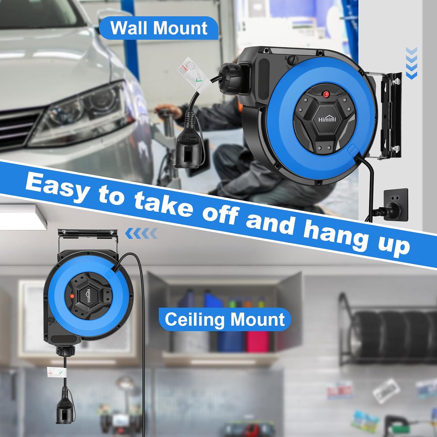 Detalle de Himimi Automatik-Kabeltrommel mit Halterung 15 m + 2 m, 1500–3000 W, IP44 (Wand/Decke, 180° drehbar)