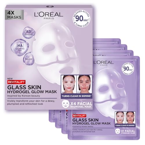 Detalle de L'Oreal Paris Glass Skin Hydrogel Masks | Korean-Inspired, 4 Pcs