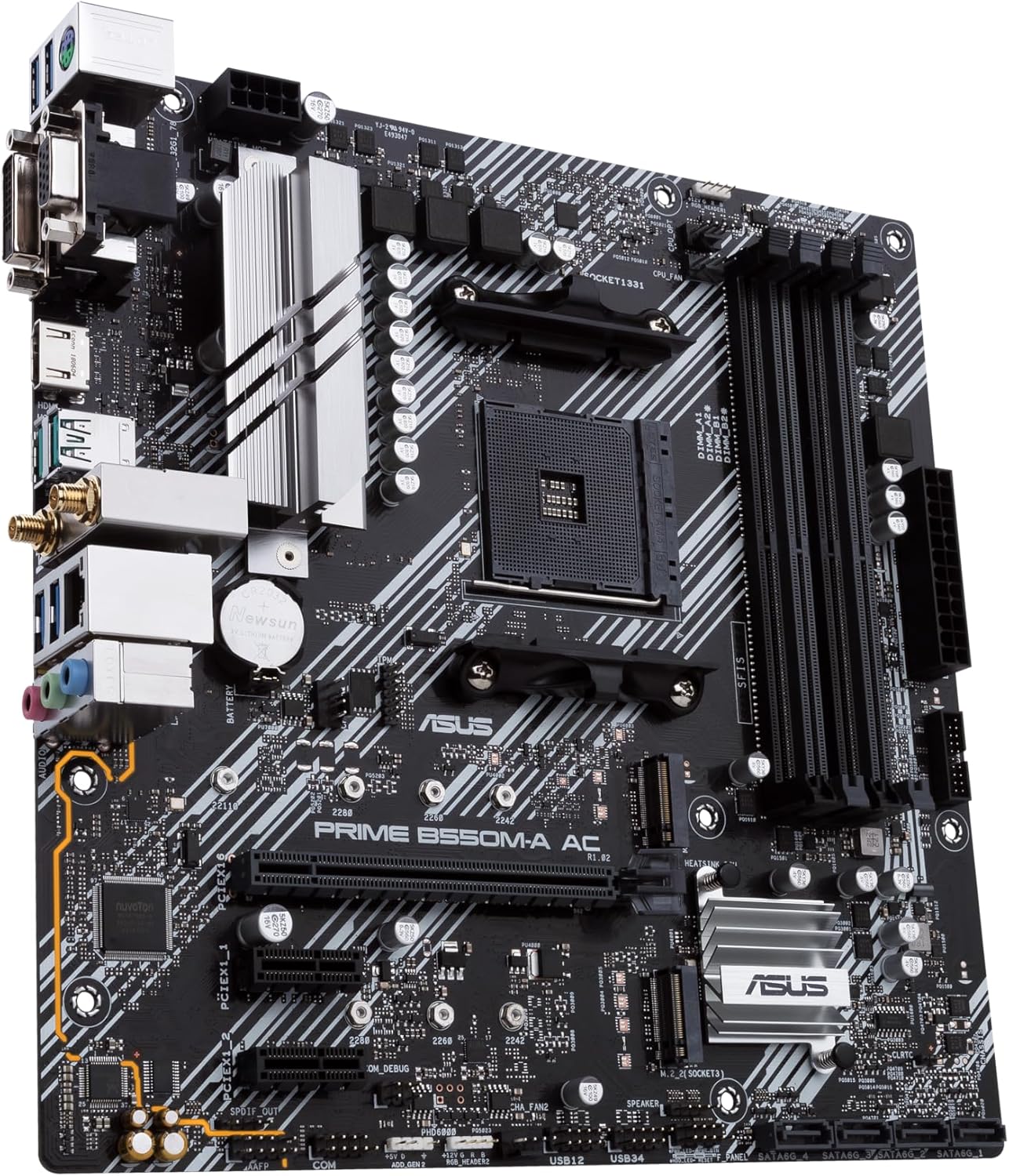 Detalle de ASUS Prime B550M-A AC AMD AM4 microATX Motherboard (PCIe 4.0, WiFi, 1Gb LAN, HDMI 2.1)