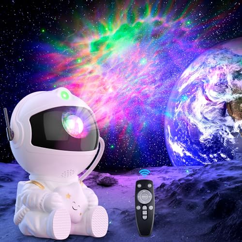 Detalle de Astronauta Proyector Galaxy de Macchiatto: Proyección 360° de galaxias y estrellas con 8 modos LED