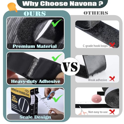 Thumbnail 6 de Navona 30Ft x 1Inch Hook and Loop Strips with Adhesive – Heavy-Duty Self-Adhesive Tape with Measuring Scale