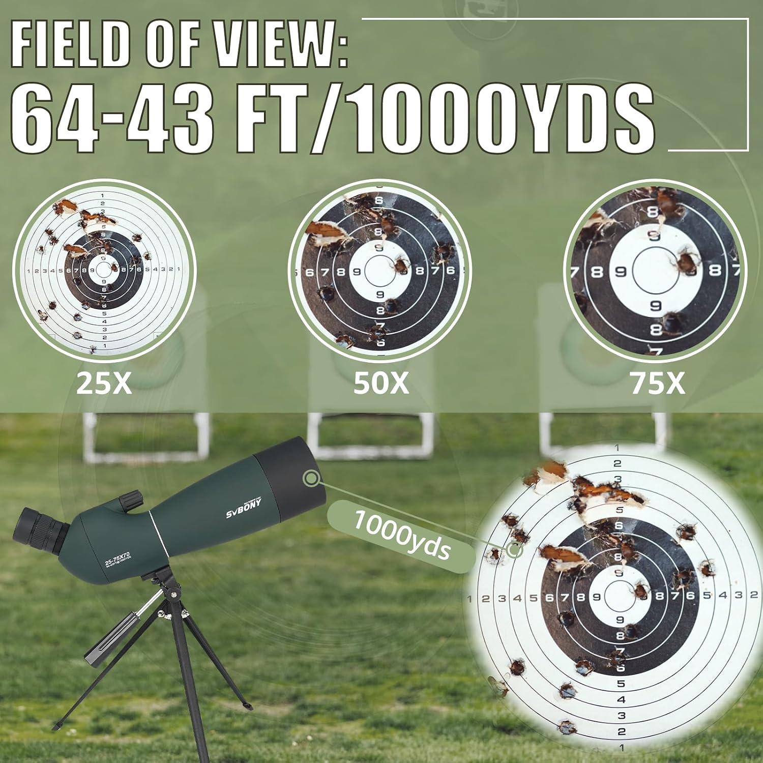 Thumbnail 1 de Svbony SV28 PLUS (SV28 Verbessert) 25-75×70 Spektiv mit Stativ – burgunderrote Beschichtung, FMC/BAK4, wasserdicht