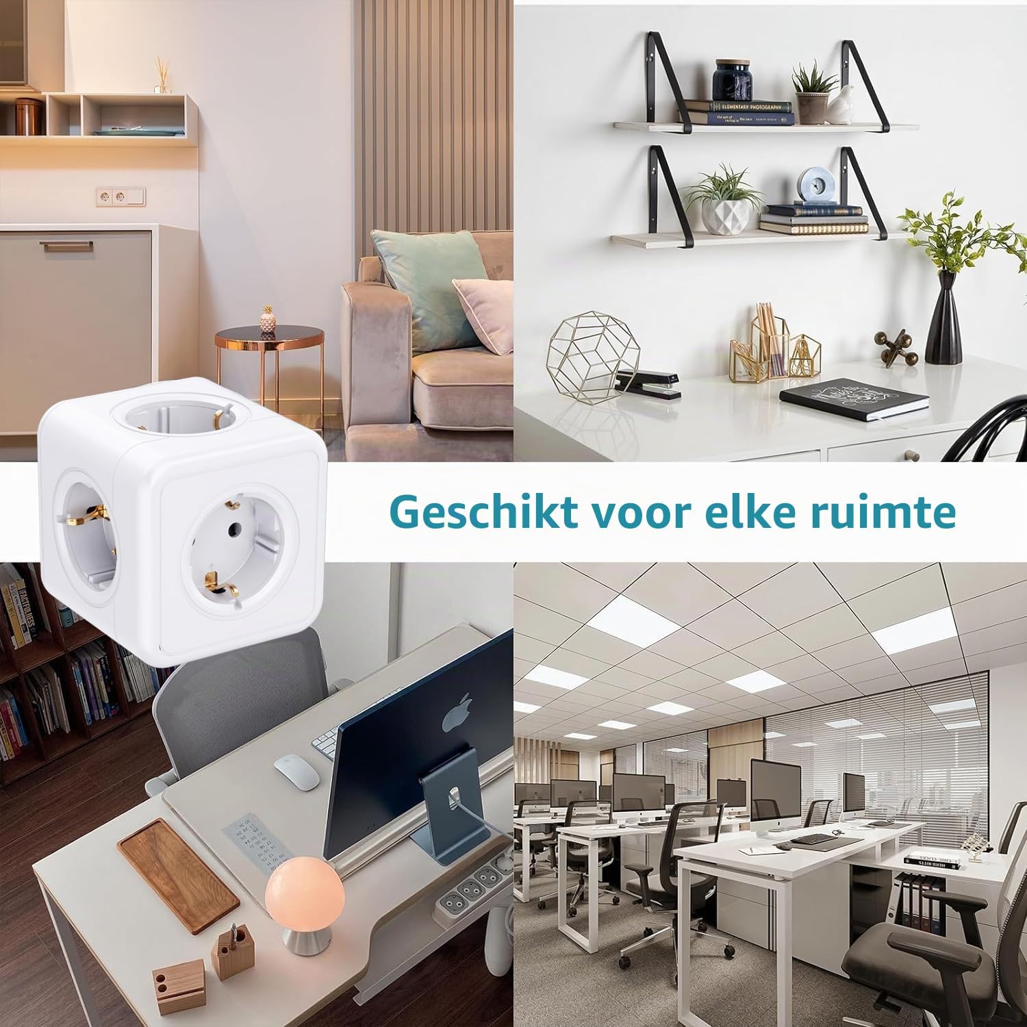 Detalle 1 de ALEMIN E01 5-in-1 stekkerdoos, 3680 W, vijf stopcontacten en kubusvorm