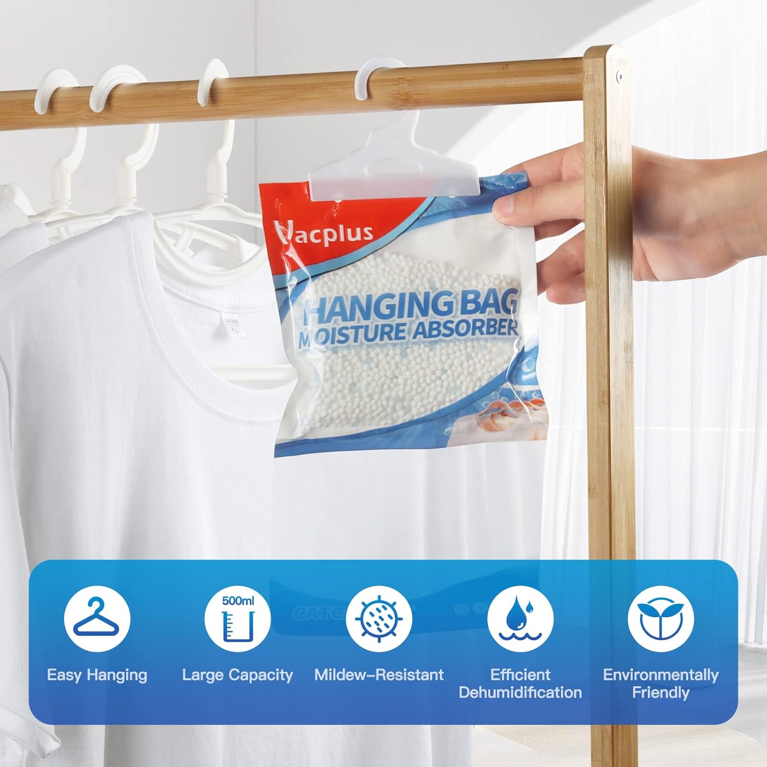 Detalle 2 de Vacplus Moisture Absorbers, Hanging Closet Dehumidifier Bags (10 Pack, 9.8 oz) with Ocean Breeze