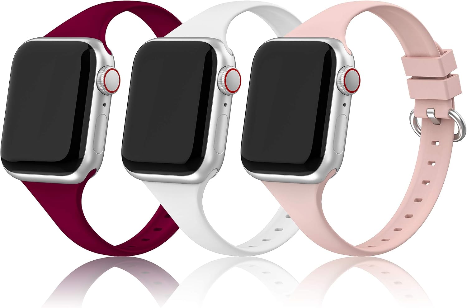 Detalle de PARMPH 3 Packs Sport Strap for Apple Watch (38mm–42mm): Slim Silicone Replacement Bands