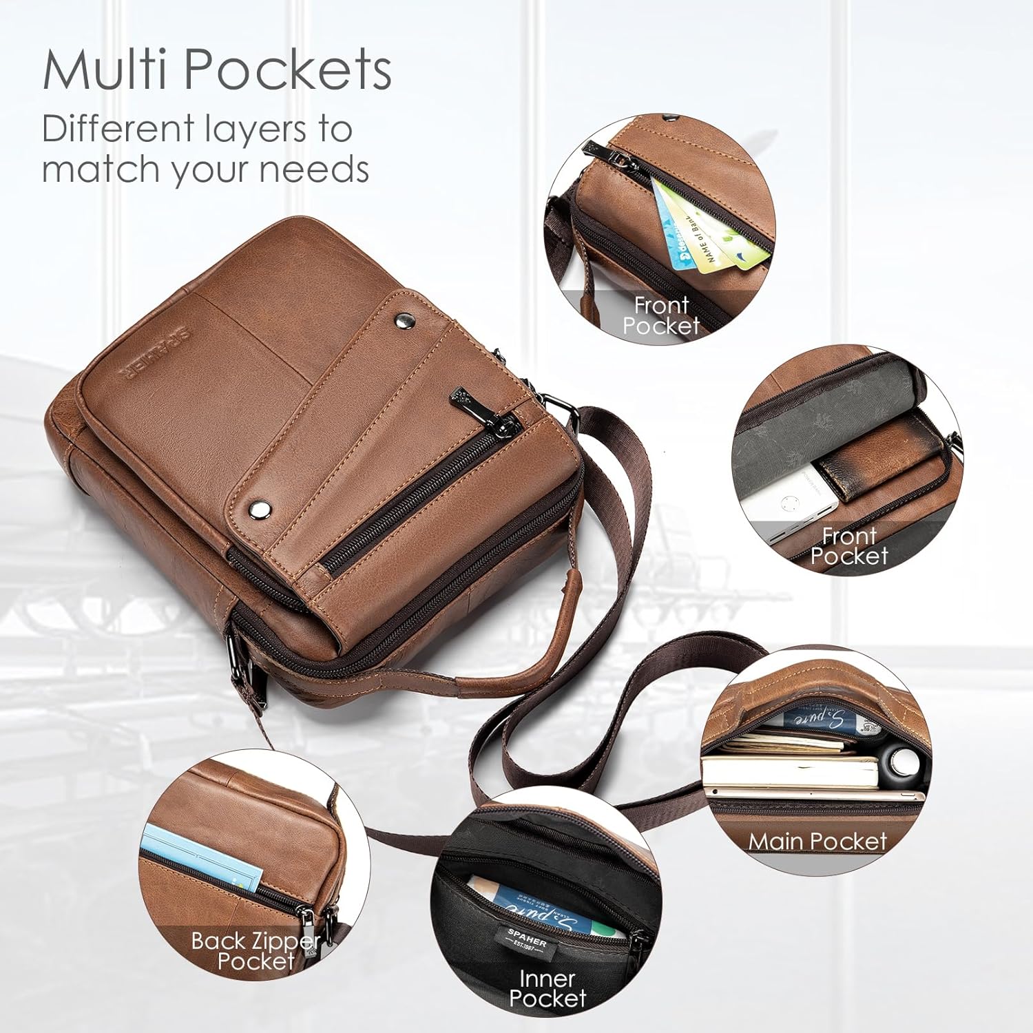 Thumbnail 3 de SPAHER B357 borsa da uomo a tracolla in pelle bovina (messenger) per iPad 11