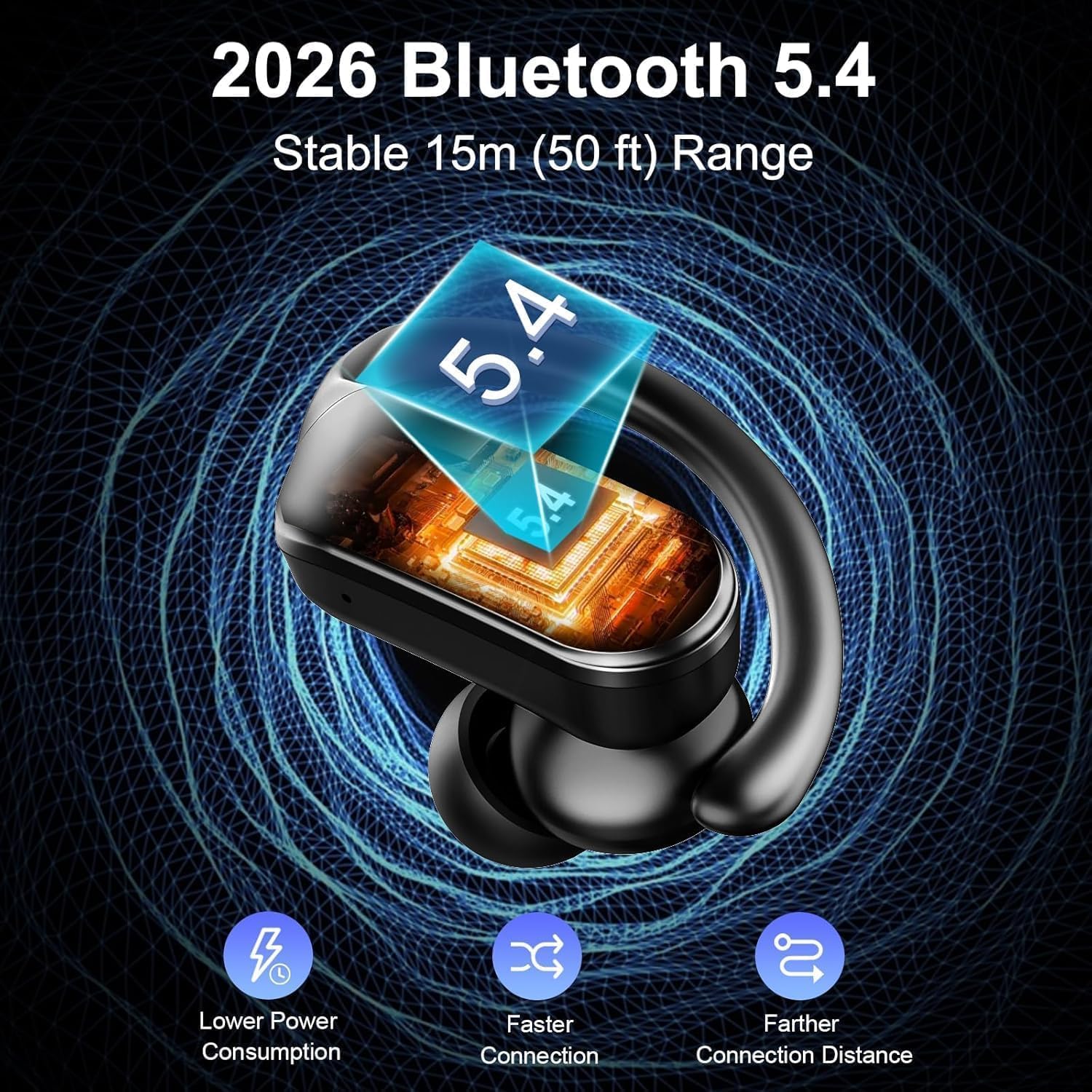 Detalle de Wireless Earbuds Sports, 2026 Bluetooth 5.4 Earphones with IPX8 Waterproof Design and 70H Battery