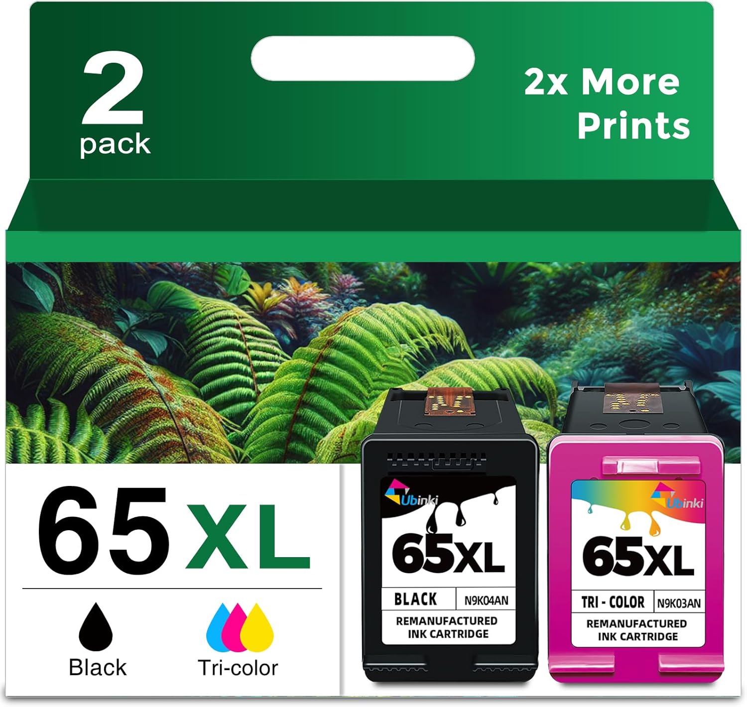 Detalle de Ubinki 65XL Ink Cartridge Combo Pack, Black and Tri-Color, High Yield
