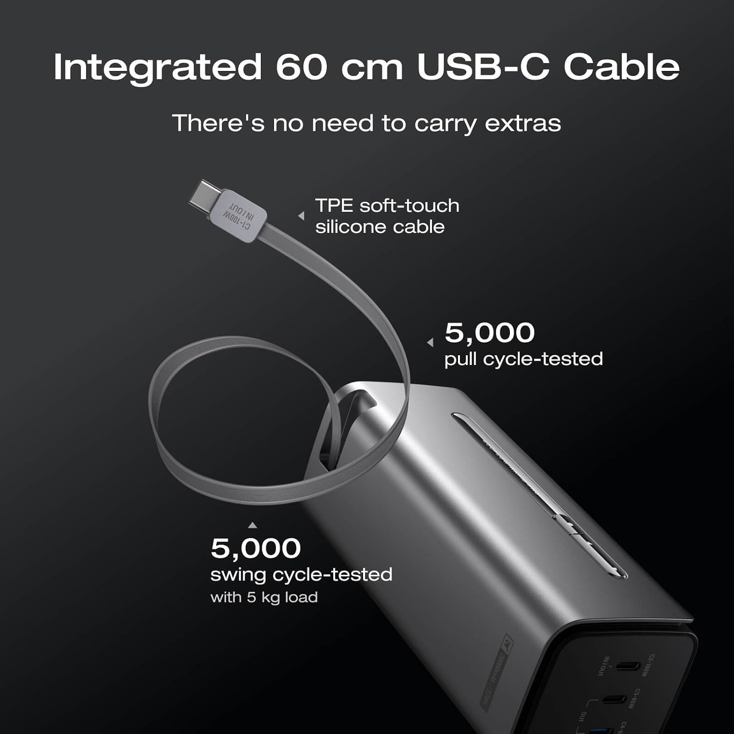 Detalle de EcoFlow RAPID Pro Power Bank (20,000mAh, 230W, 100W built-in USB-C cable) – 4-port portable charger