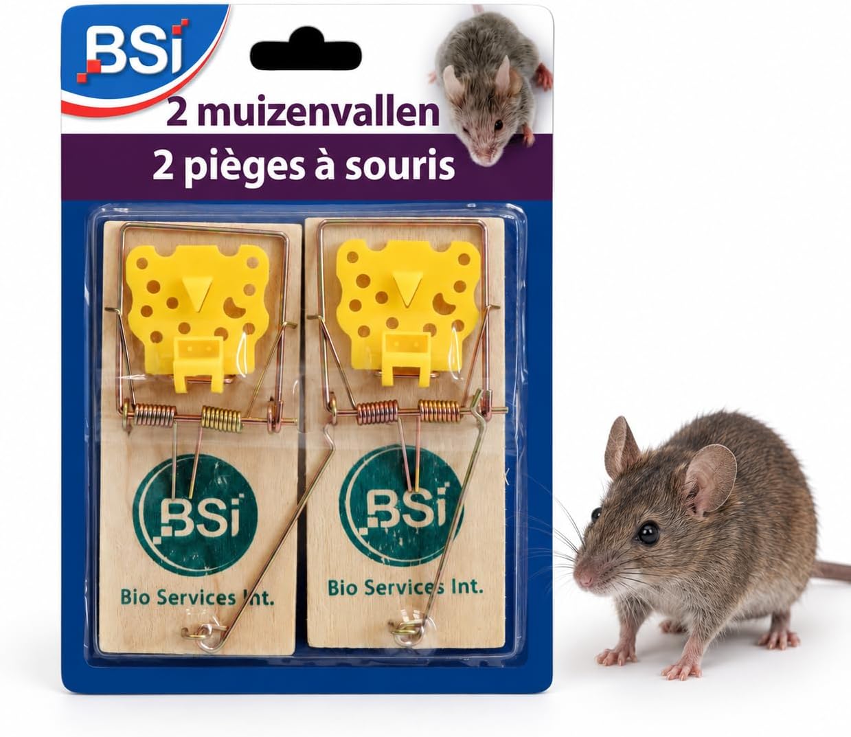 Detalle de BSI Réf 25107 klassisk musfälla i plast, icke-elektrisk, 2-pack