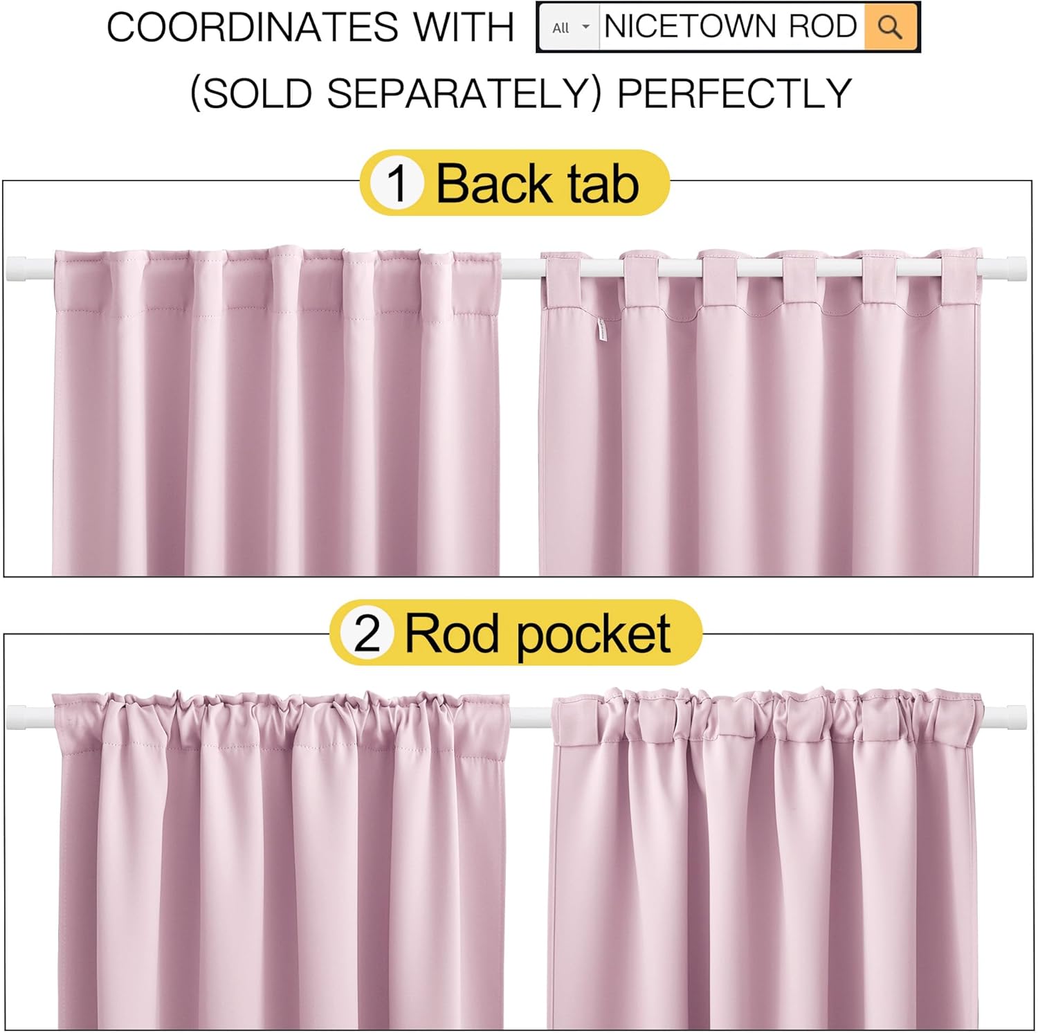 Detalle de NICETOWN RV Curtains for Camper Windows (Baby Pink, 42x50) – 2 Panels, Thermal Blackout Drapes