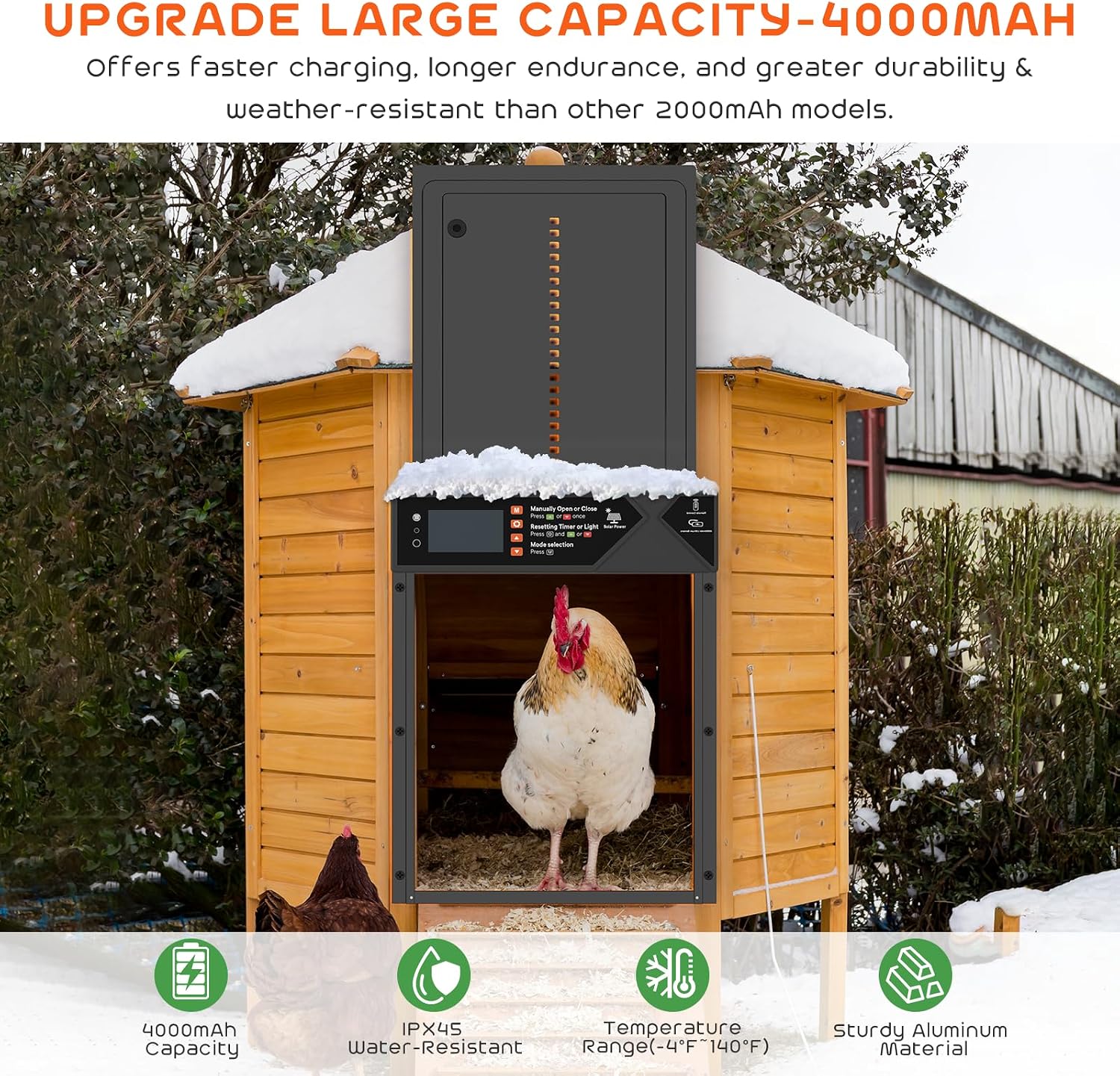 Detalle 2 de AsFrost Automatic Chicken Coop Door, 4000mAh Battery
