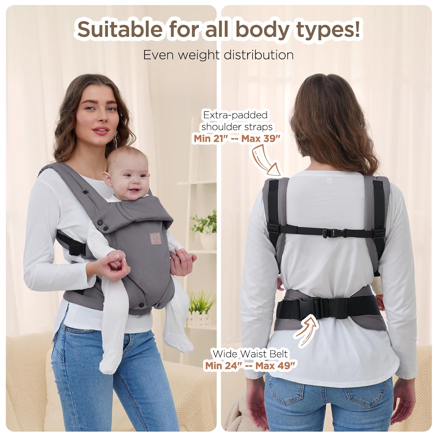 Thumbnail 2 de GAGAKU Babytrage – Ergonomische Tragehilfe für 3,2–15 kg, Gesicht-in-Gesicht, Front- und Rückentrage, Grau