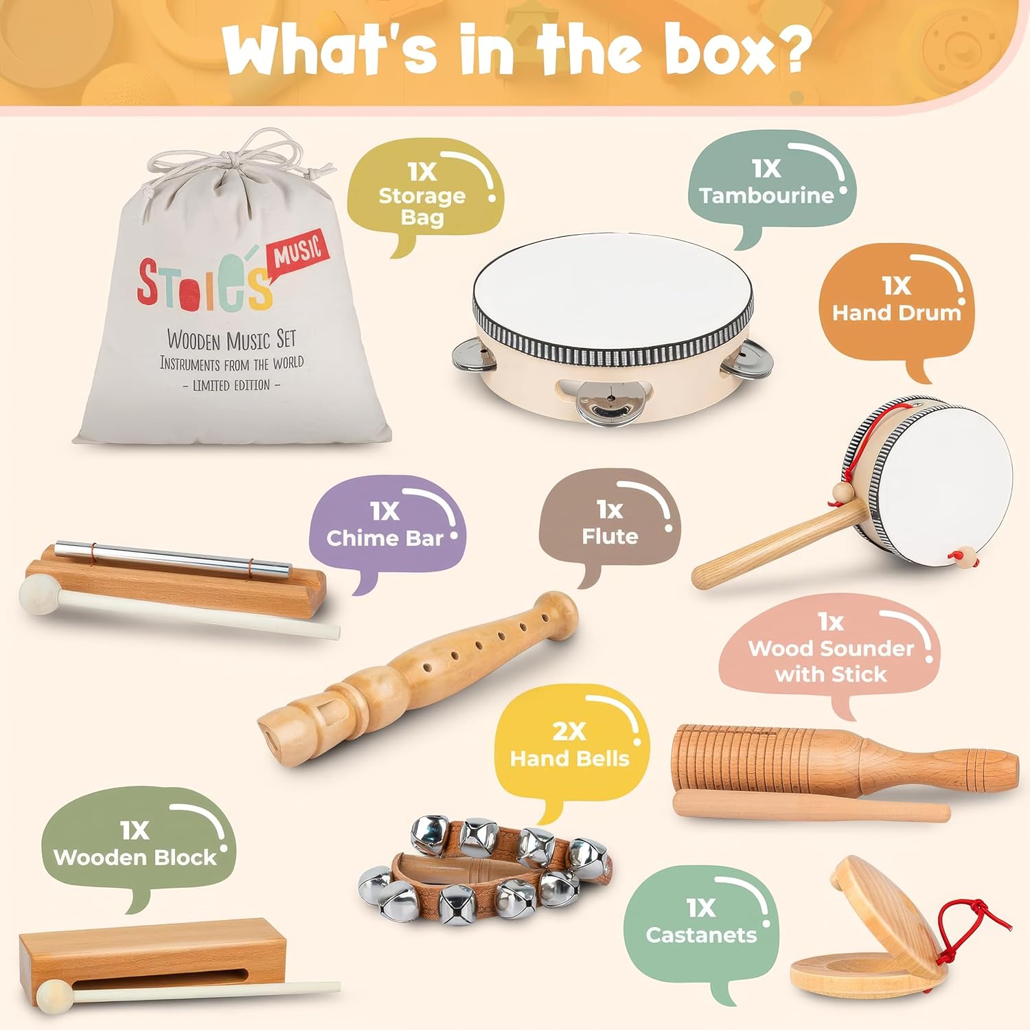 Thumbnail 1 de Stoie's International Musik-Set aus Holz – 9 Instrumente für Kleinkinder & Kinder inkl. Baumwoll-Aufbewahrungstasche