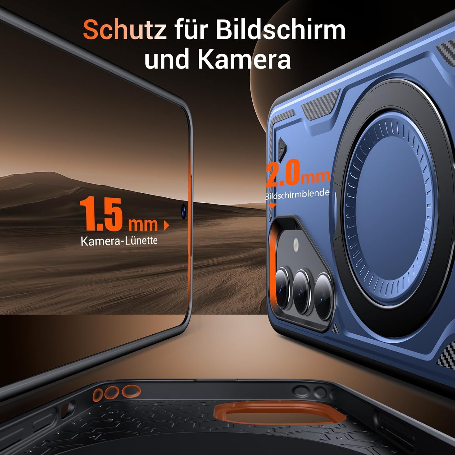 Thumbnail 4 de WYUIC Hülle für Samsung Galaxy S24 FE mit drehbarem 360°-Ringständer – stoßfest & kratzfest, blau