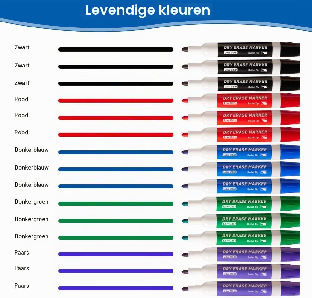 Detalle de FLYWIND whiteboardstiften, 15 stuks, 2,7 mm ronde punt, meerkleurig