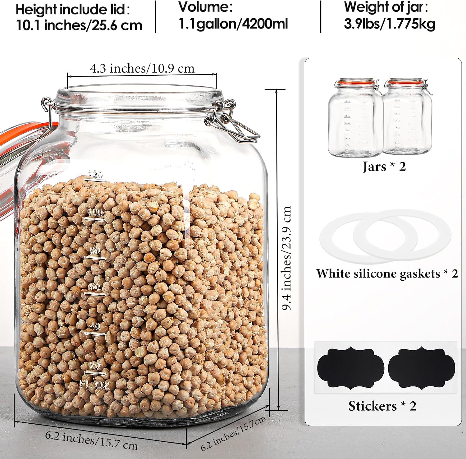 Thumbnail 4 de [UPGRADE] 2 Pack Square Super Wide Mouth Airtight Glass Storage Containers with Lids