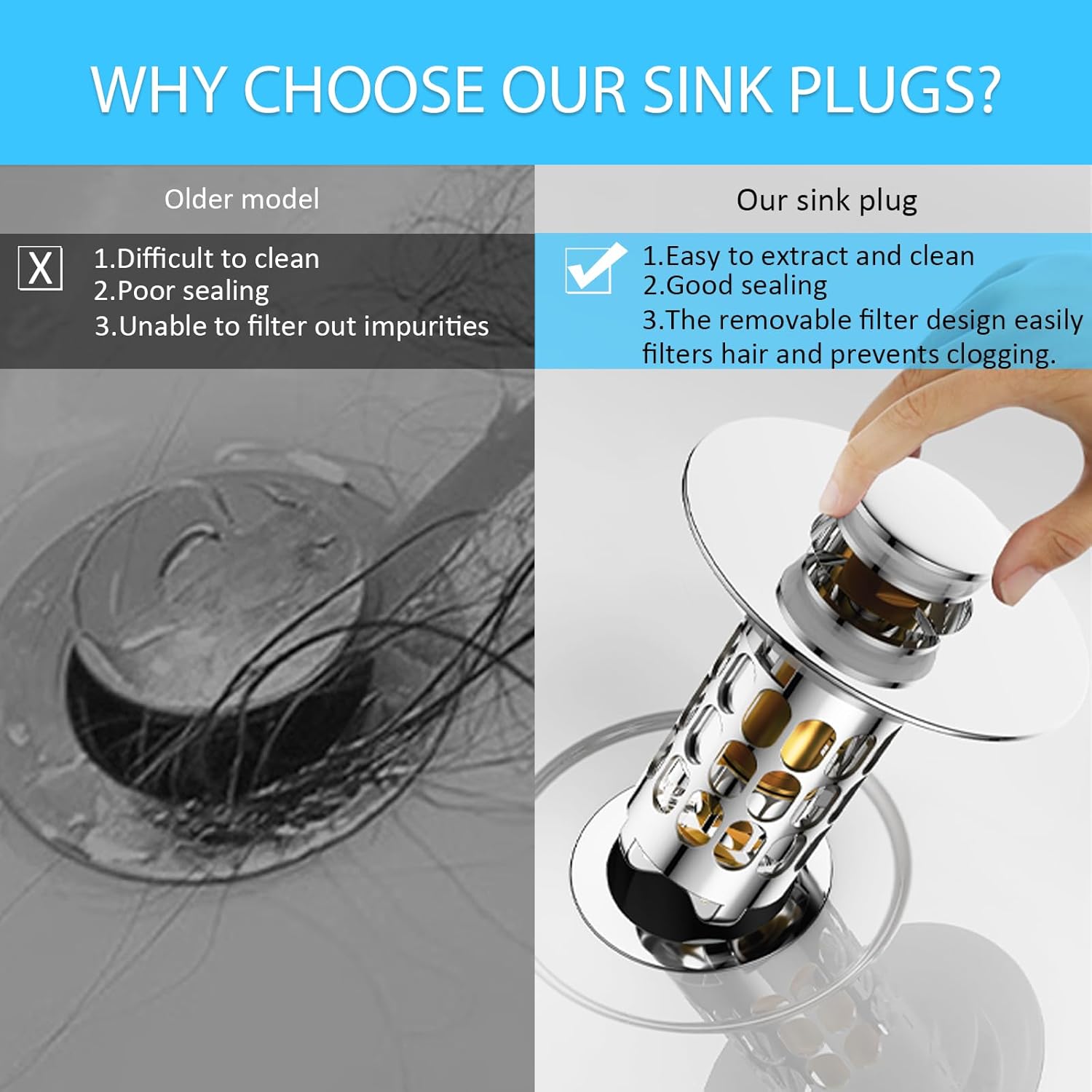 Thumbnail 5 de KIENG Sink Plug: Universal Pop Up Replacement with Bounce Core for 27–40mm Drains