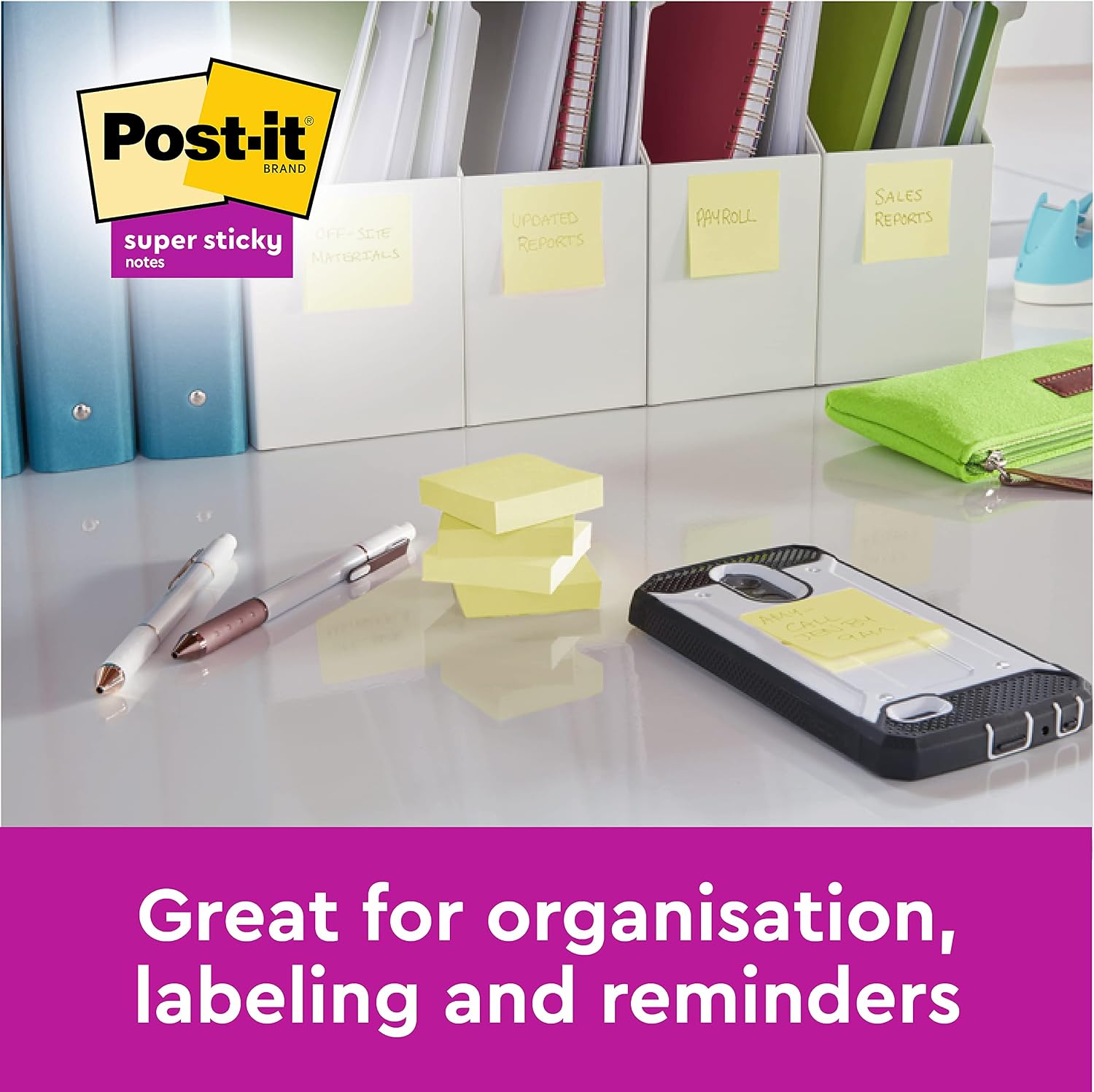 Thumbnail 5 de Post-it Super Sticky Notes (Canary Yellow) – 76 x 127 mm, 540 sheets with extra-strong double sticking power