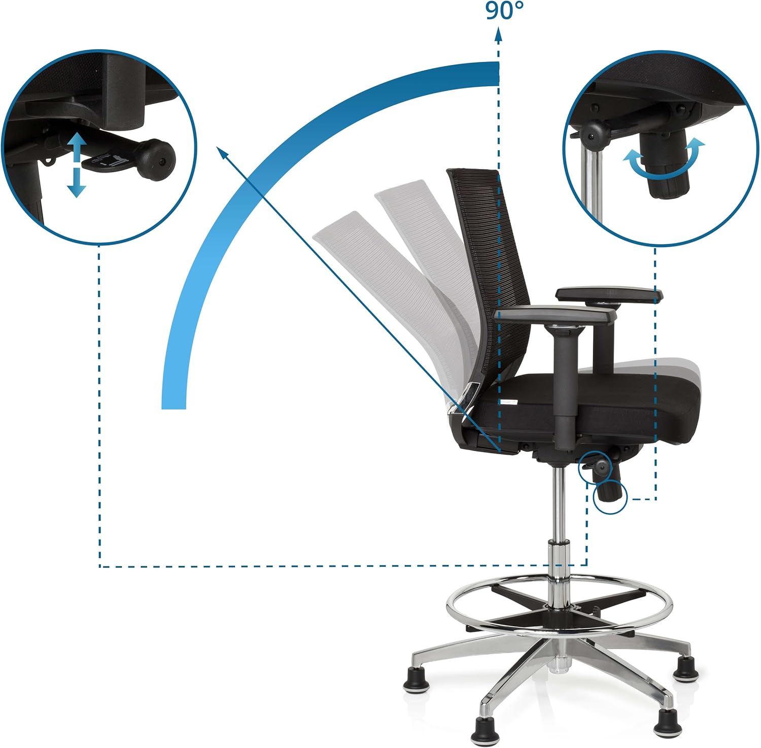 Detalle 2 de HJH Office 657550 – Sedia da lavoro da banco TOP WORK: ergonomia, stile e regolazioni intelligenti