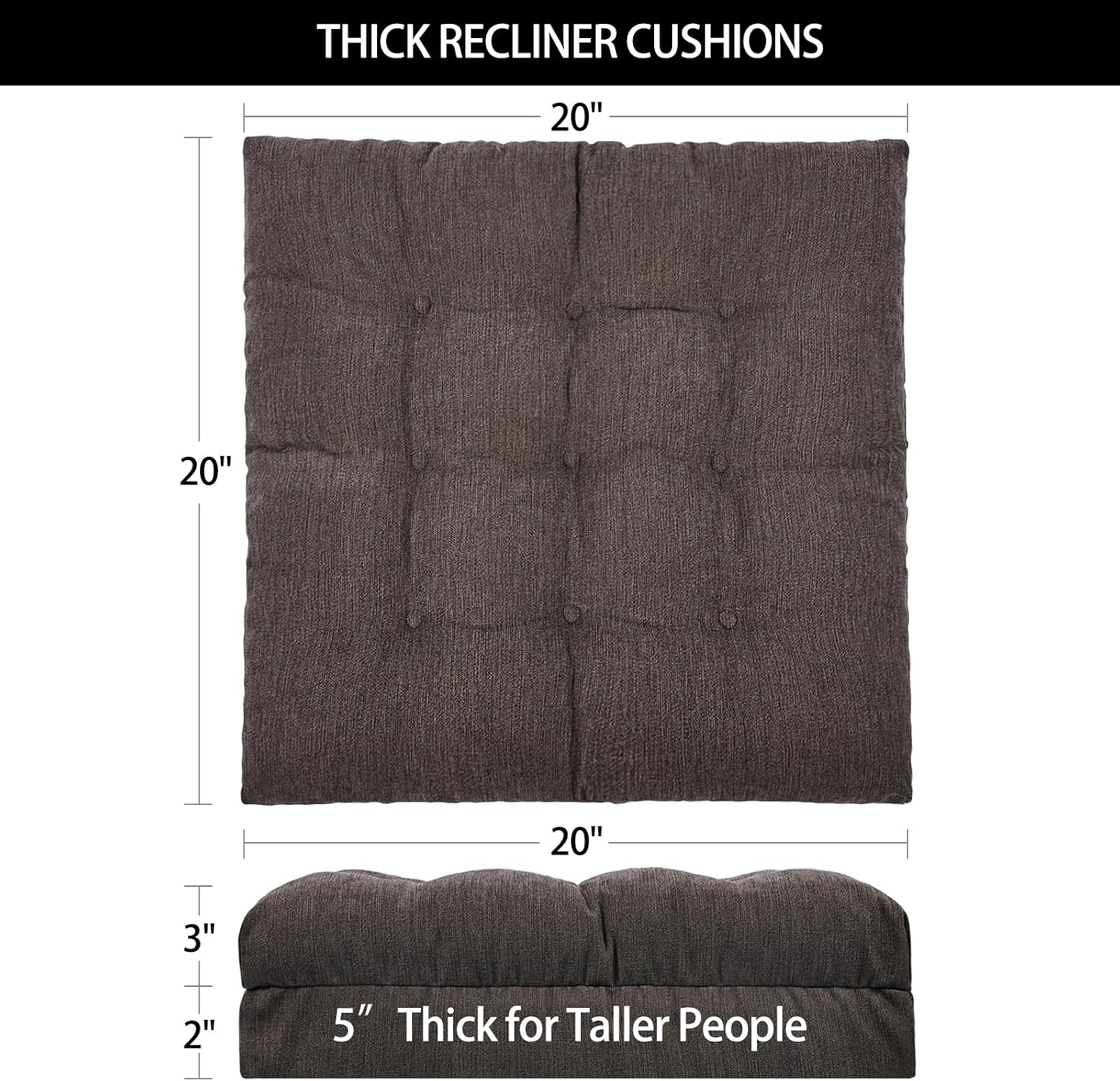 Detalle de HAVARGO Recliner Cushions for Elderly: Dual-Layer 20x20x5 Inch Booster Seat Cushion with Non-Slip Bottom