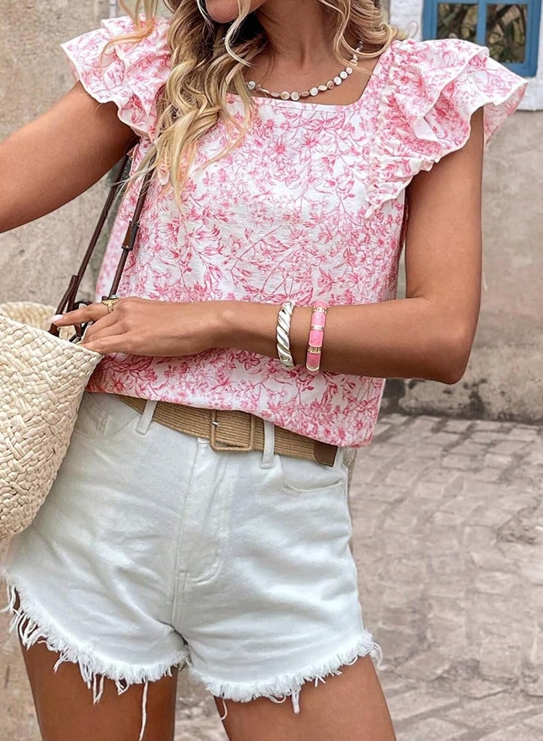Thumbnail 5 de Falechay Women’s Bow Tie Back Top – Round Neck, Ruffle Short Sleeve Babydoll Chiffon Tee