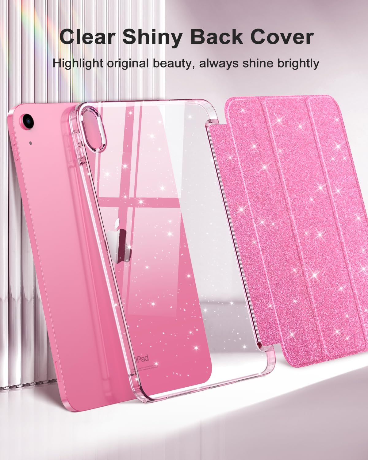 Detalle de MoKo Sparkly Case for iPad 11 (A16) 11th Gen (2025) / iPad 10.9 (2022) 10th Gen with Touch ID & auto sleep/wake, Glitter Pink