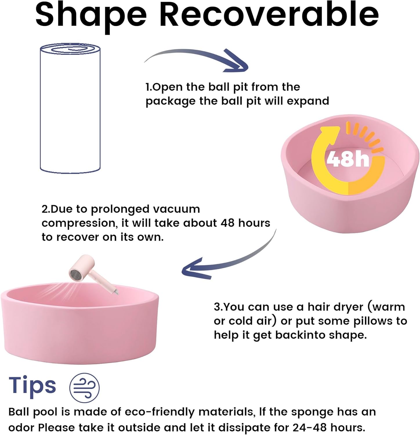 Detalle de Zedachica Ball Pit for Toddlers (Pink) – 35.43" x 11.81" Memory Foam Ball Pit, No Balls Included