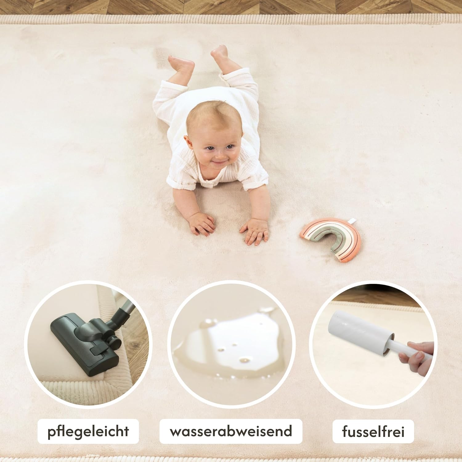 Thumbnail 3 de Wolkenweiche Spielmatte Baby 150x80x2,5 cm beige – Memory-Schaum Tatami für Krabbeldecke im Kinderzimmer