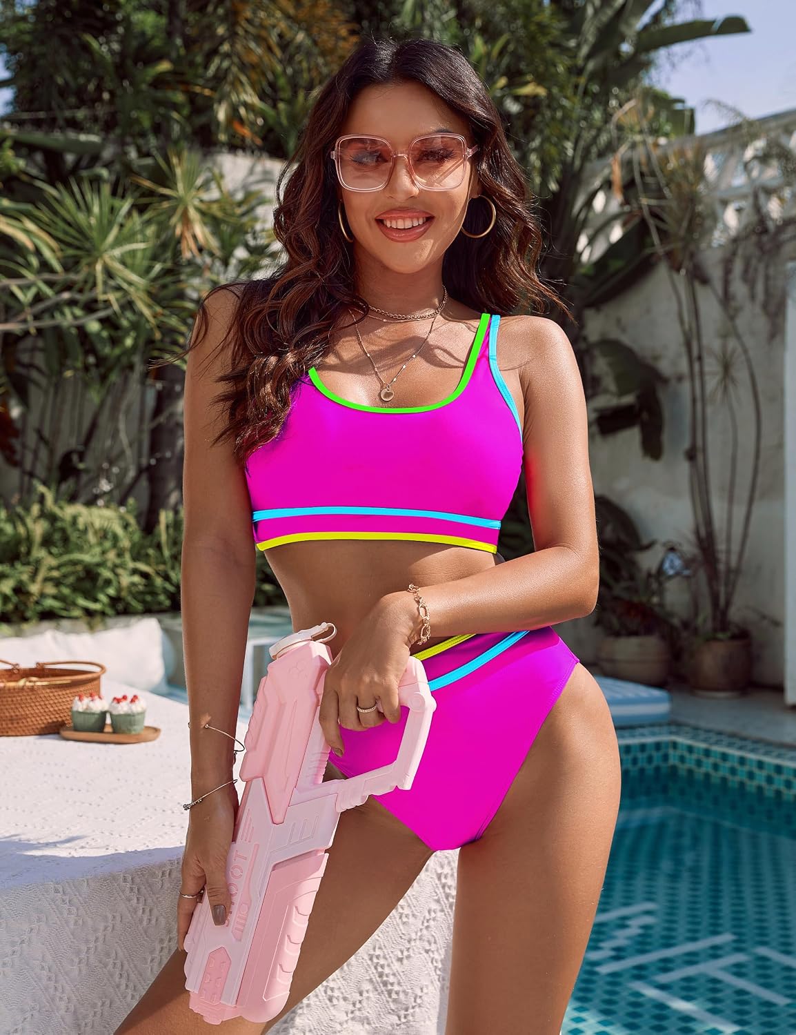 Detalle de BMJL Women’s High Waisted Bikini Sets Sporty Two-Piece Swimsuits (Color Block, High Cut)