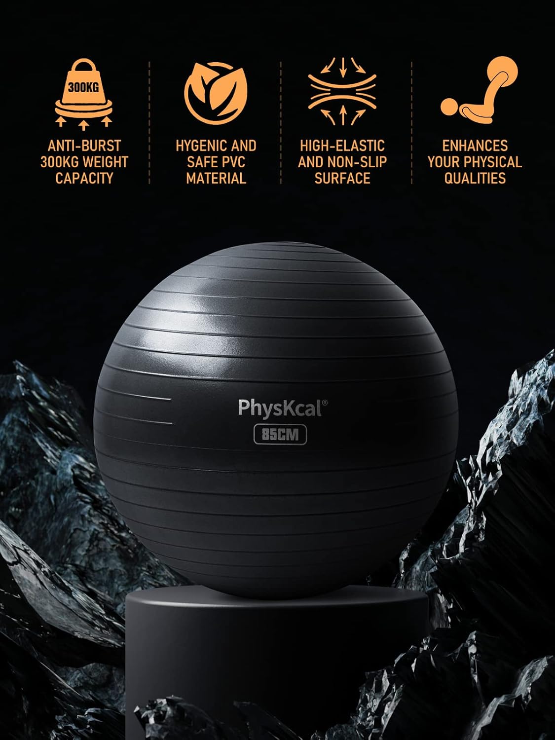 Thumbnail 1 de PhysKcal Gym Ball (55–85cm) Swiss Ball Chair for Balance, Stability & Pilates/Yoga—Anti-Burst with Quick Pump