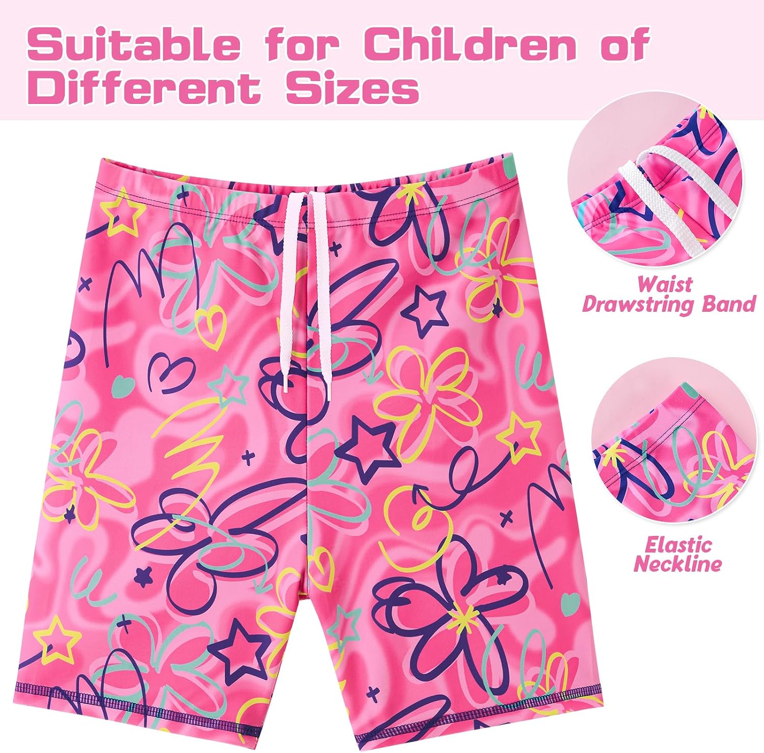 Detalle de Girls Two-Piece Short Sleeve Swimsuit with UPF 50+ Rash Guard Set in Rose Red