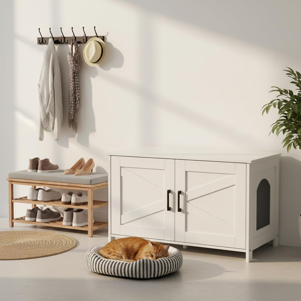 Thumbnail 6 de Homhedy 31.5-Inch Cat Litter Box Enclosure with Barn Door, White