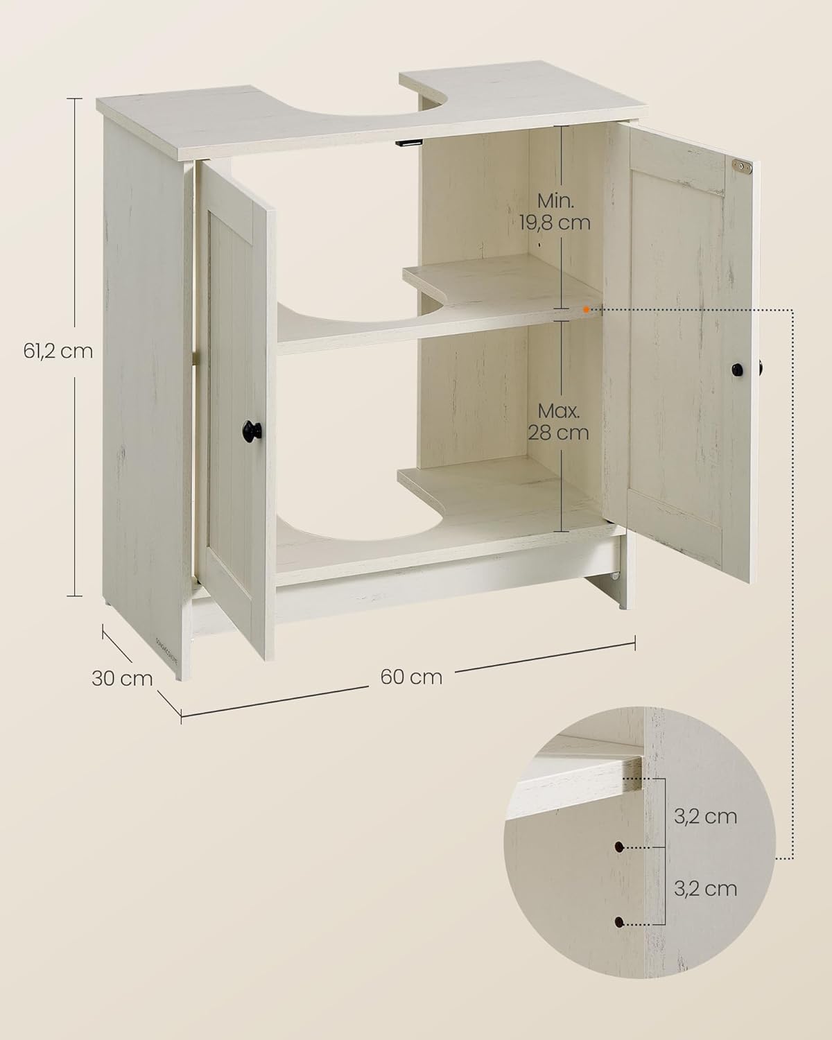 Thumbnail 1 de SONGMICS HOME Mobile Sottolavabo da Bagno BBC223WJ01 – Montaggio senza attrezzi, design vintage e versatile