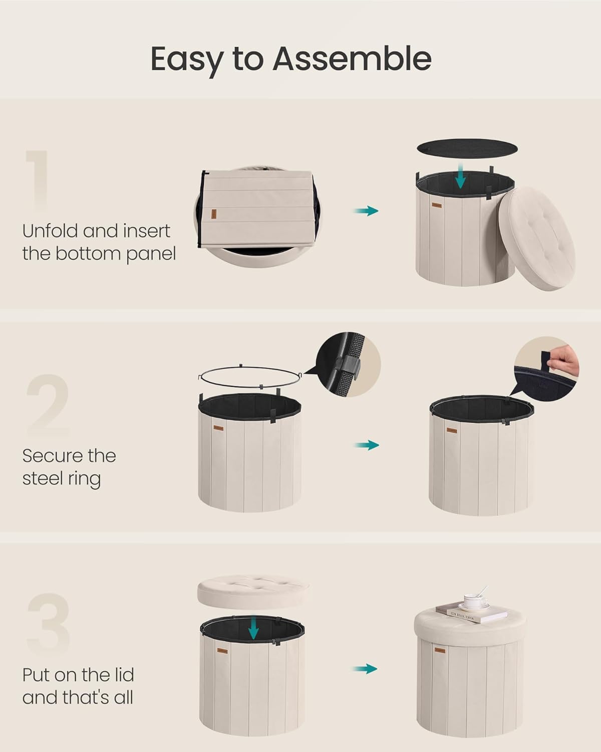 Thumbnail 5 de SONGMICS Mazie Round Storage Ottoman 1 — Velvet Seat