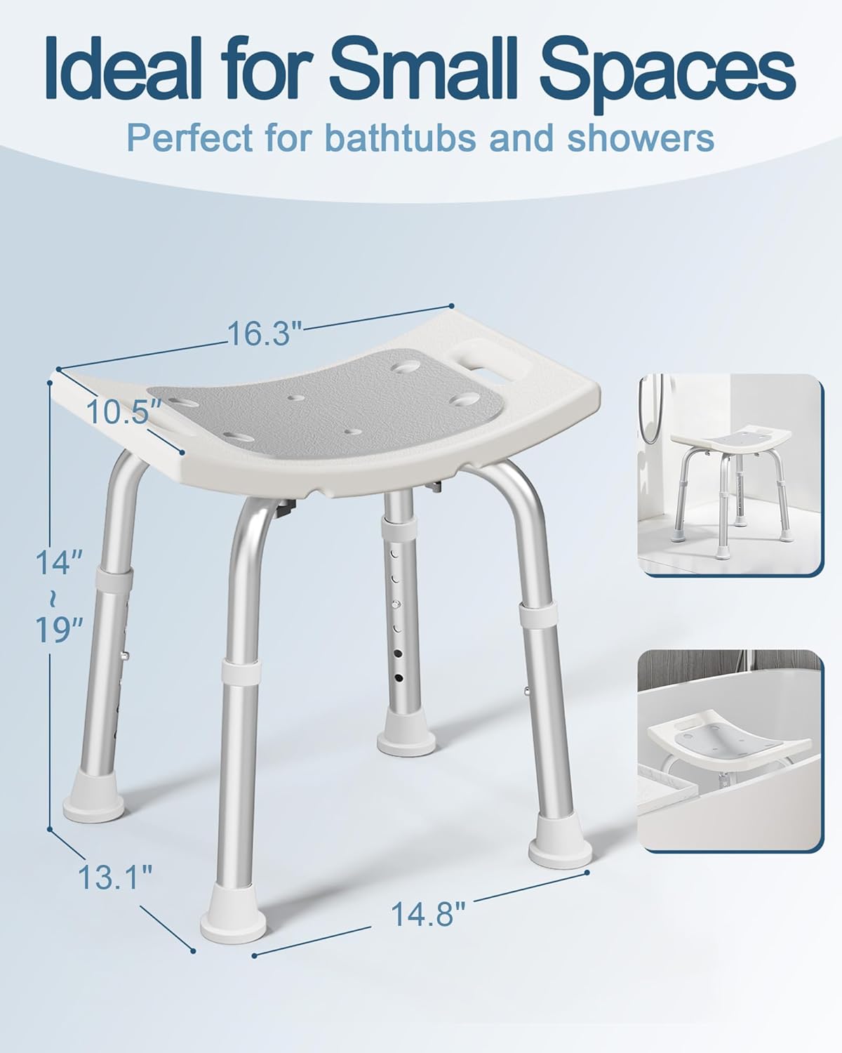 Detalle de HOMLAND Shower Chair for Inside Shower — 400 lbs Adjustable Bath Stool with Suction Feet