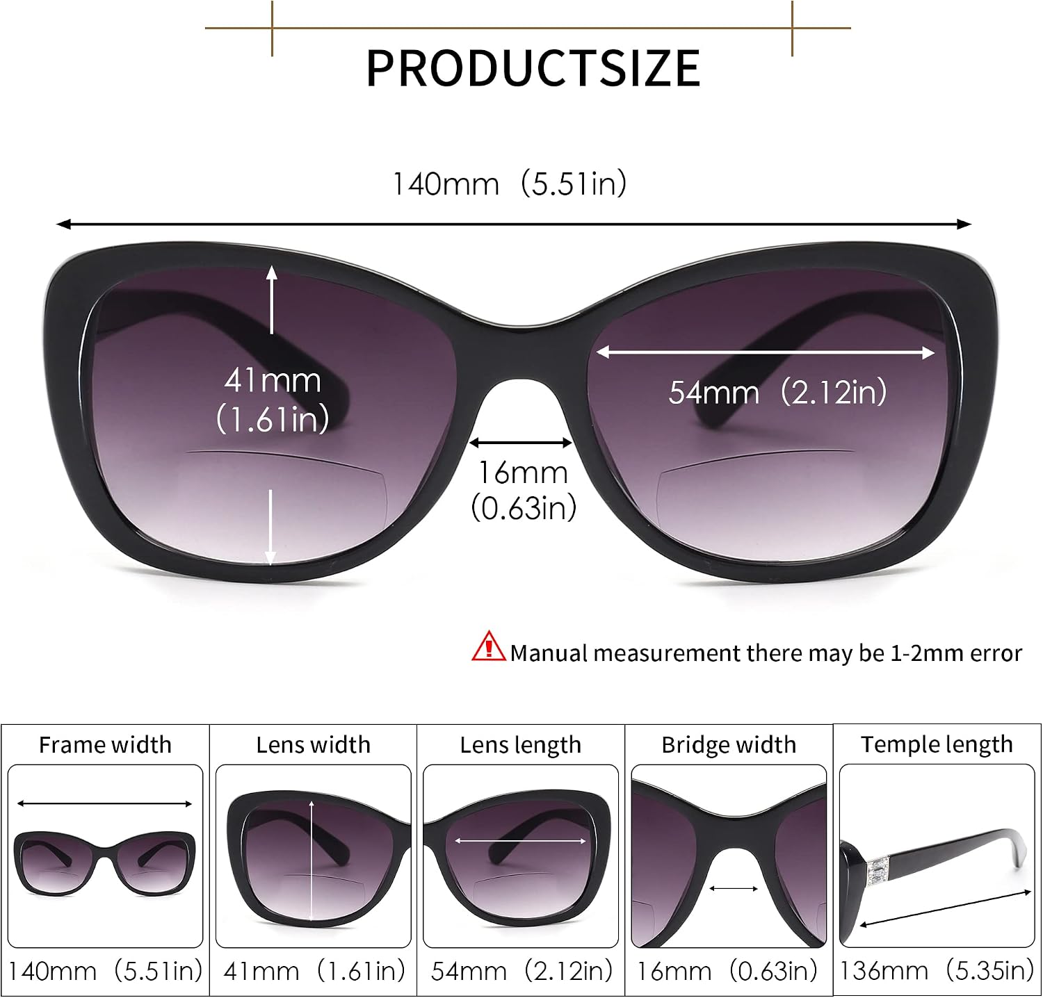 Detalle de JM Women's Bifocal Reading Sunglasses – Vintage Style Outdoor Readers
