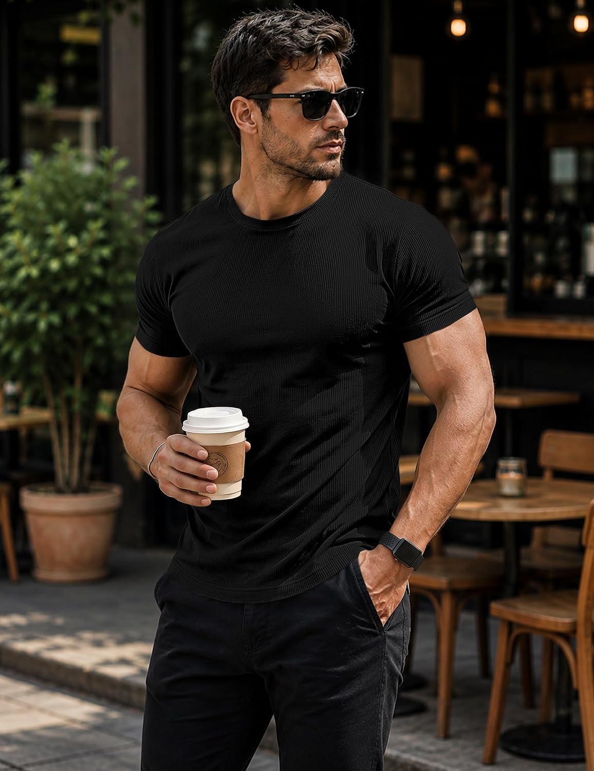 Detalle 2 de JMIERR Men's Short Sleeve Summer Muscle Slim Fit T-Shirt