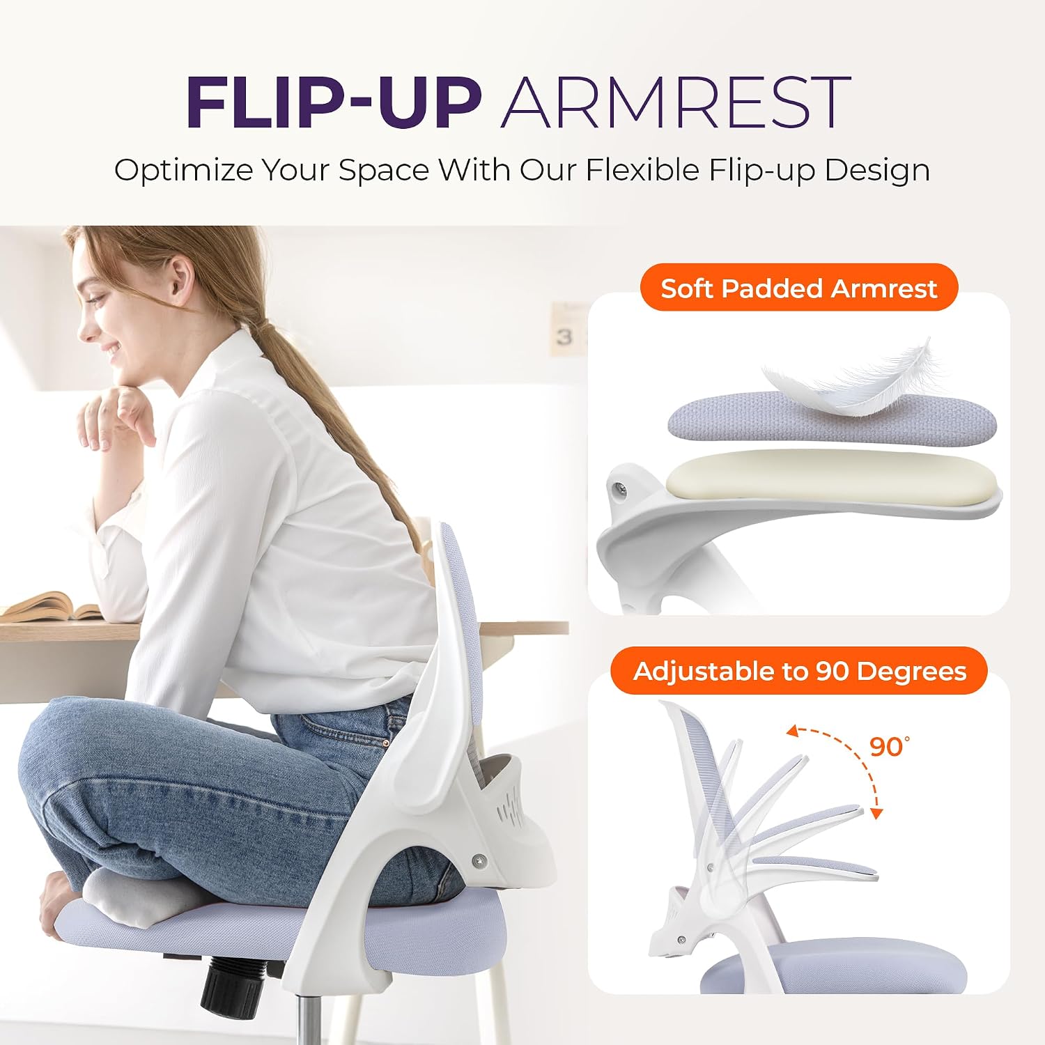 Detalle de NEO CHAIR NEC Office Desk Chair, Purple Mesh, Flip-Up Arms, Lumbar Support