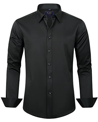 Detalle de J.VER Black Long Sleeve Stretch Dress Shirt for Men – Non-Iron, Regular Fit