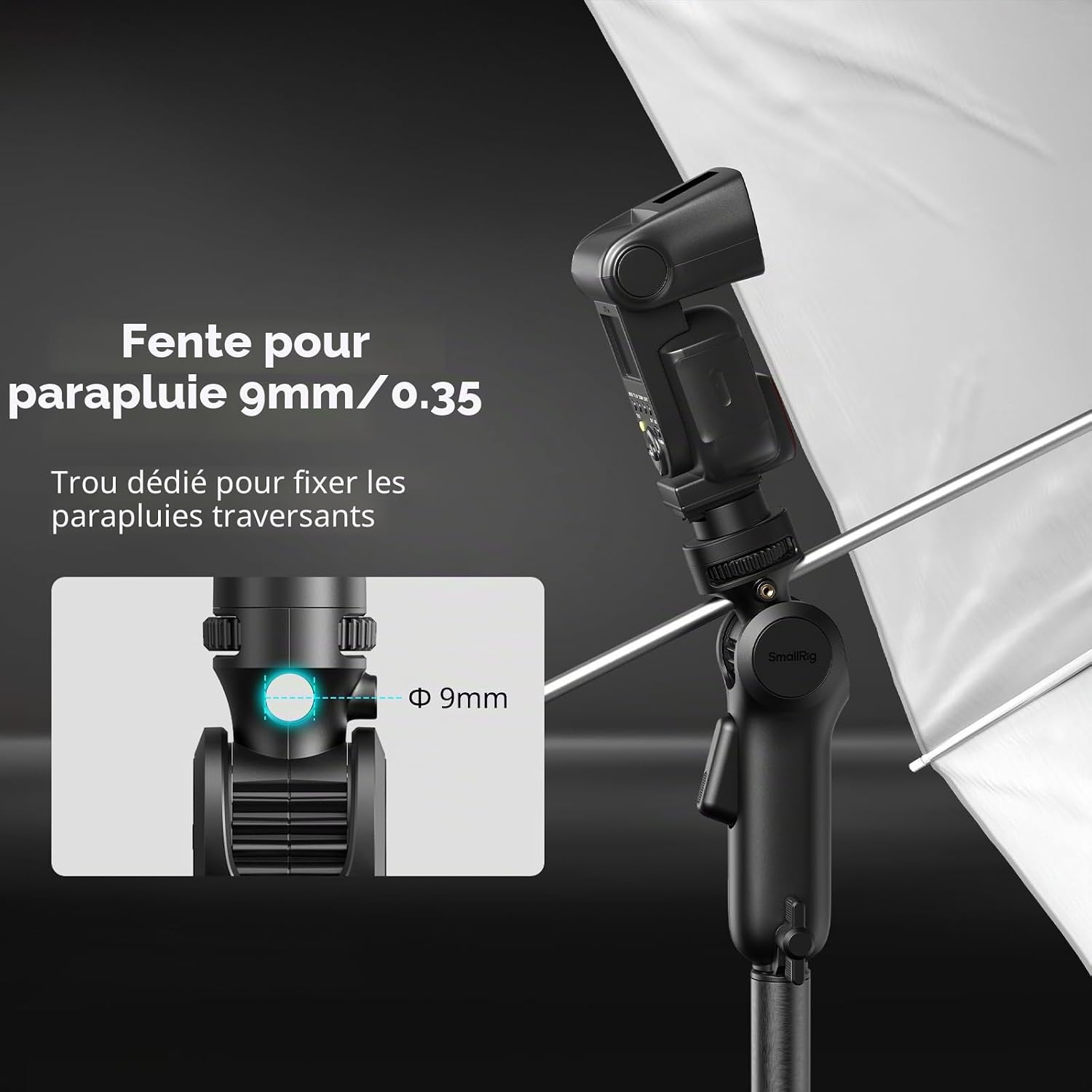 Detalle de SMALLRIG Adaptateur de lampe à dégagement rapide — capable jusqu'à 3 kg, rotation 360° et inclinaison 180°