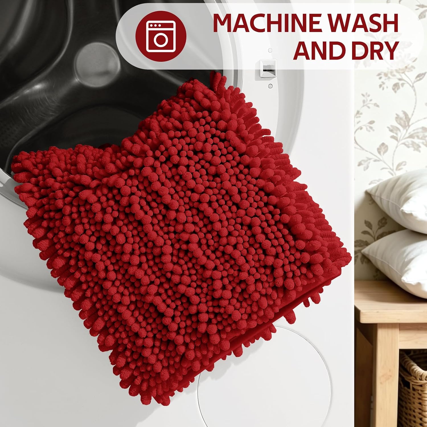 Thumbnail 6 de ACCUMTEK Upgrade Extra Large Red Bath Rug Set 3-piece
