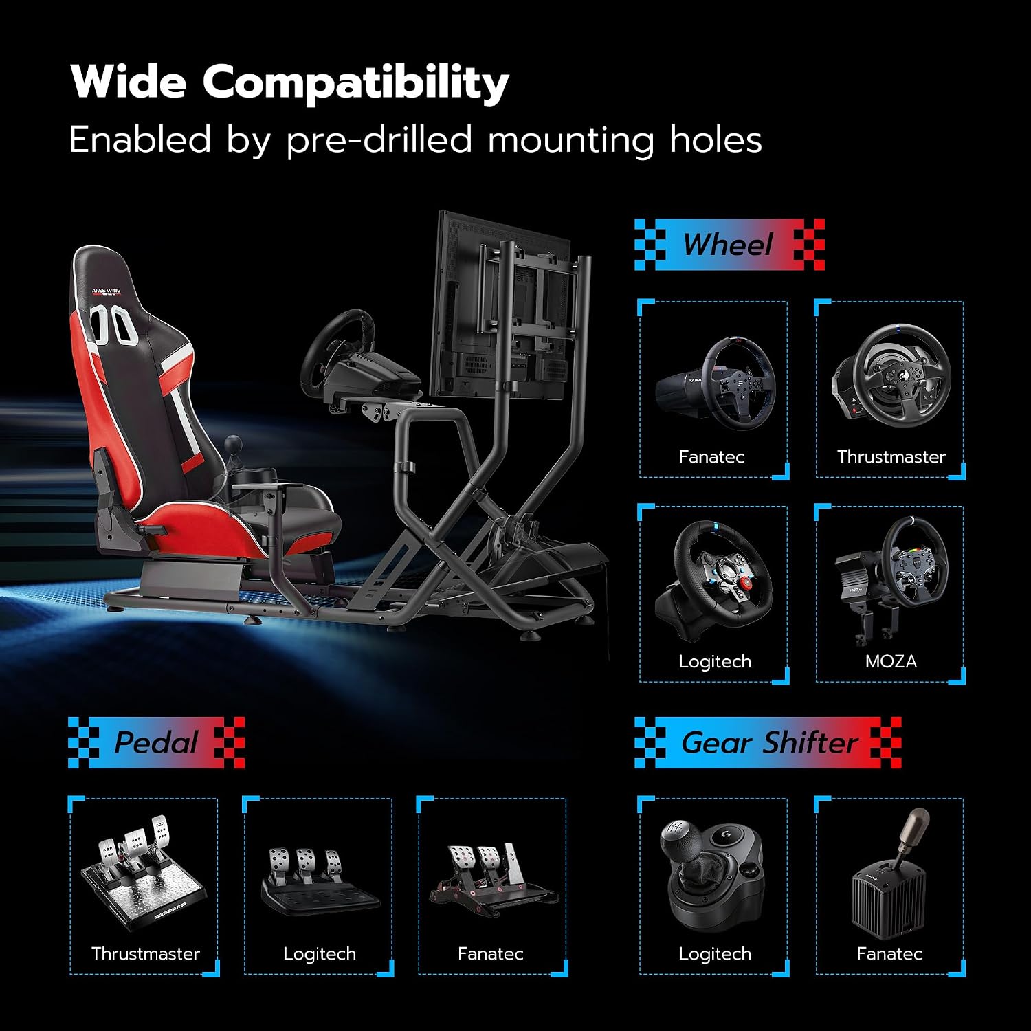 Thumbnail 5 de ARES WING GRS1002RE Racing Simulator Cockpit with TV Mount and Adjustable Seat