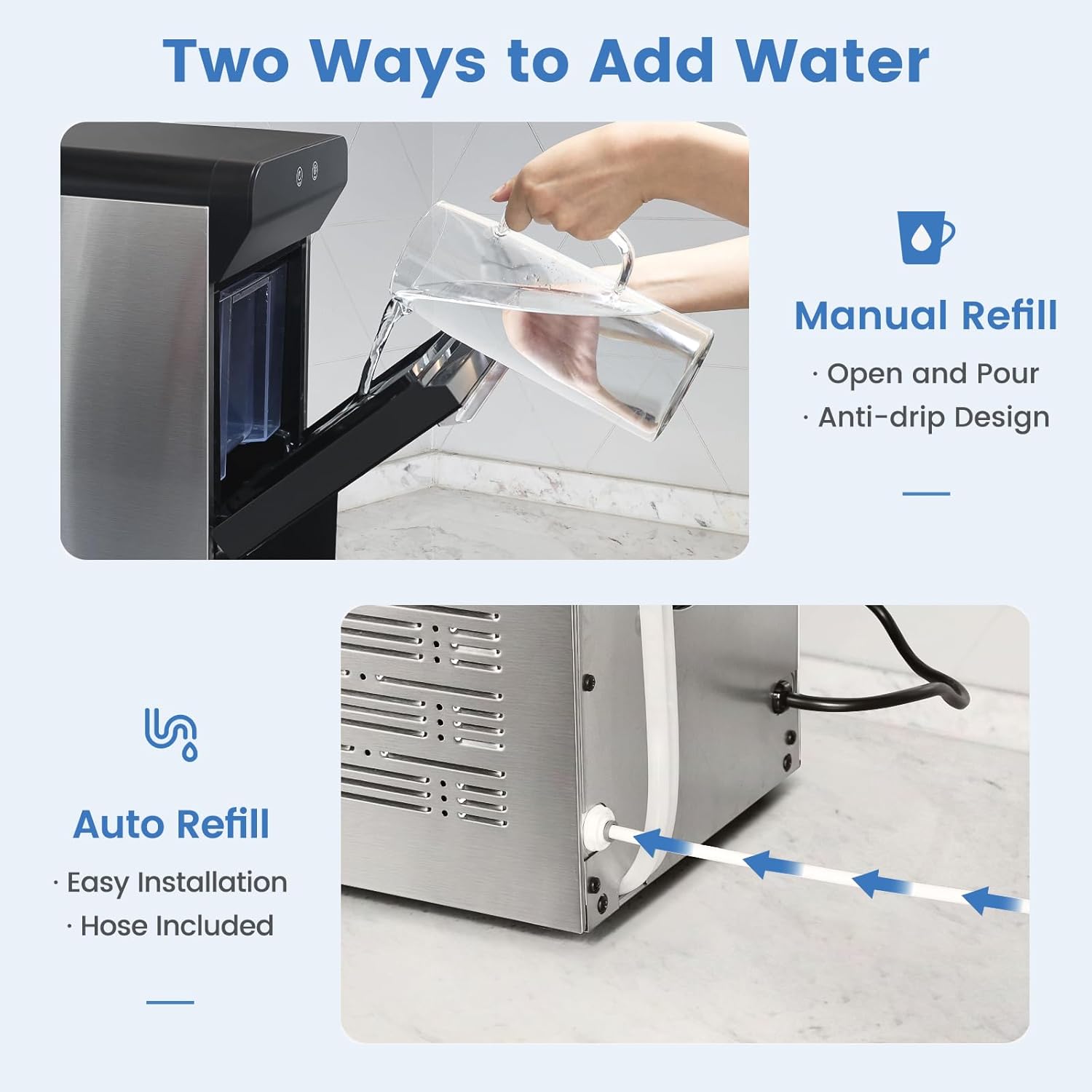 Detalle de Gevi GIMN- 1000B Nugget Ice Maker, 38 lb/24h, Black, Self-Cleaning